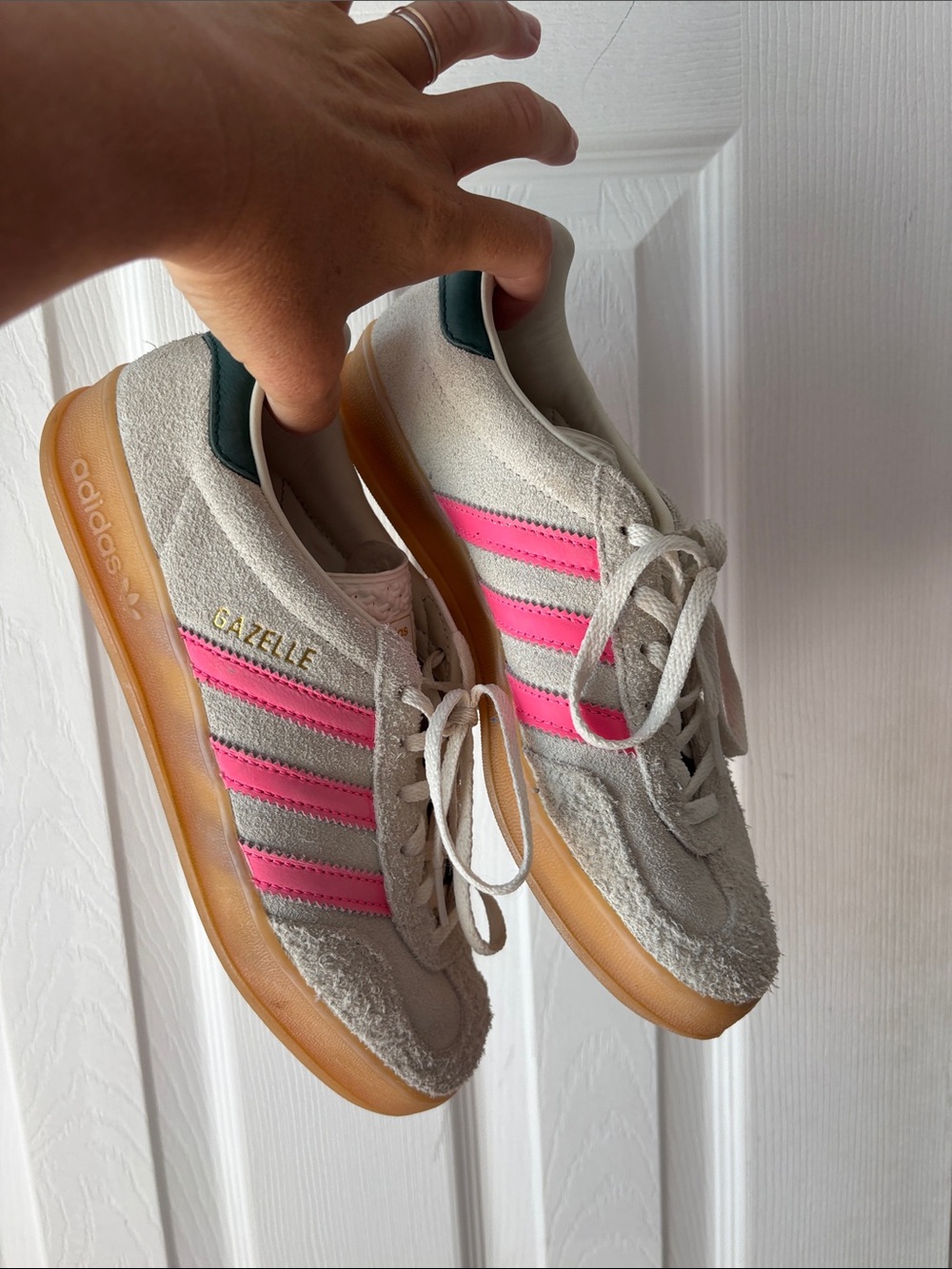 adidas Gazelle Women's Suede Sneakers - Pink Stripes on Cream